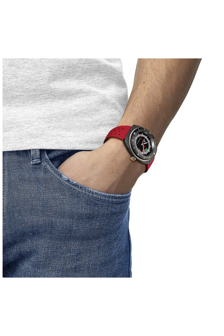 Sideral S Powermatic 80 Rubber Strap Watch, 41mm, Alternate, color, RED