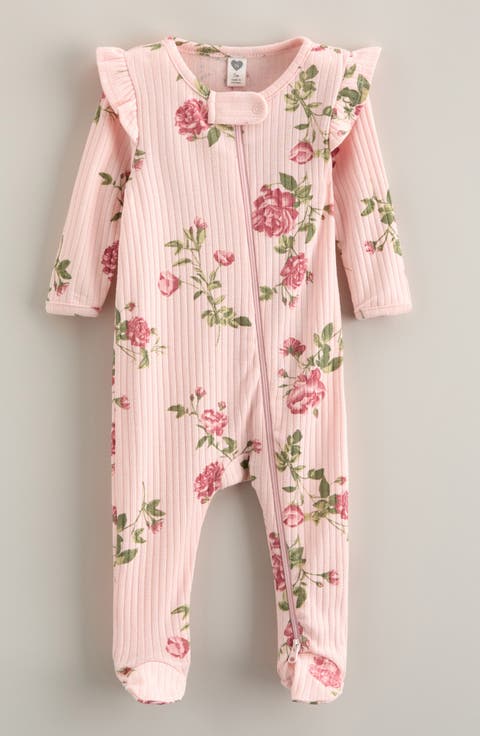 Ruffle Cotton Blend Rib Footie