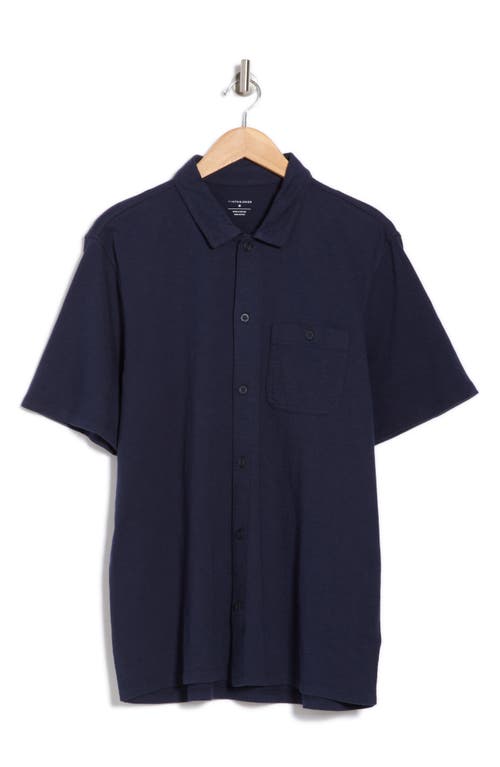 14th & Union Short Sleeve Slub Cotton Button-down Shirt In Navy Blazer