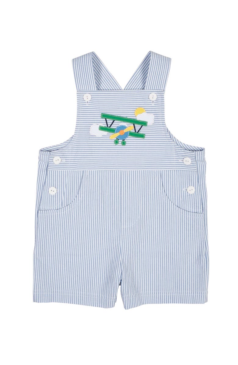 Florence Eiseman Seersucker Shortall With Airplane, Main, color, Blue/White