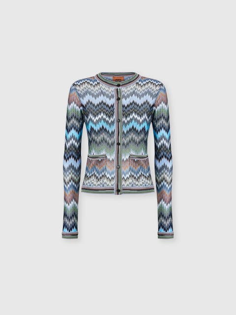 Snake-pattern Viscose Chevron Cardigan With Patch Pockets