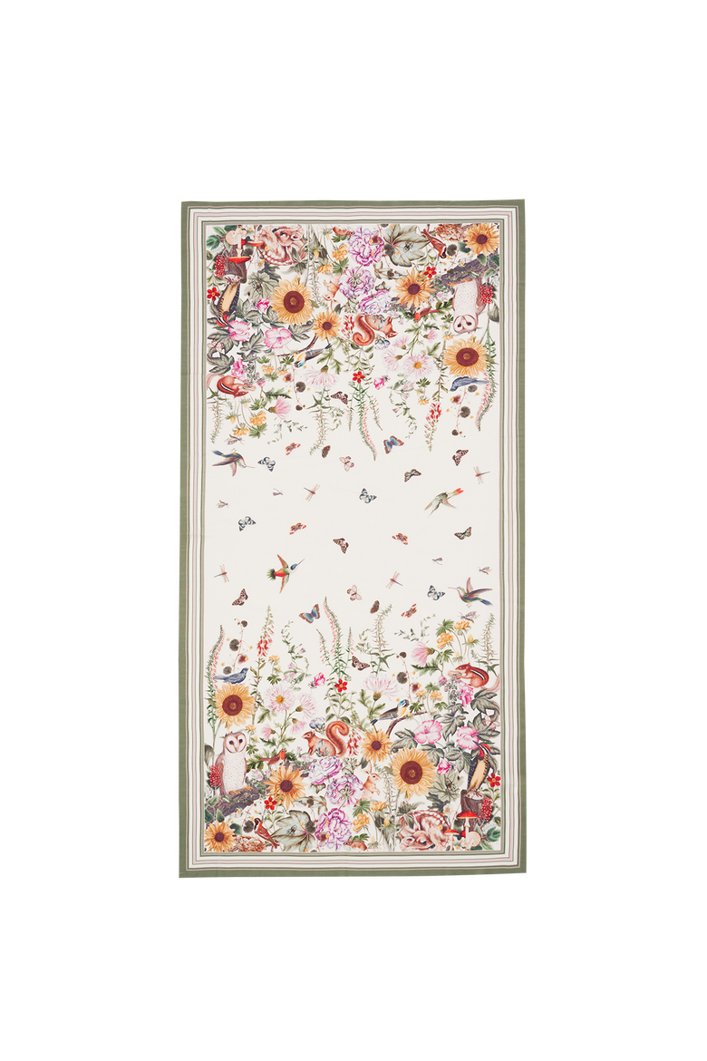 Botanical Large Rectangle Scarf, Main, color, Ivory & Green