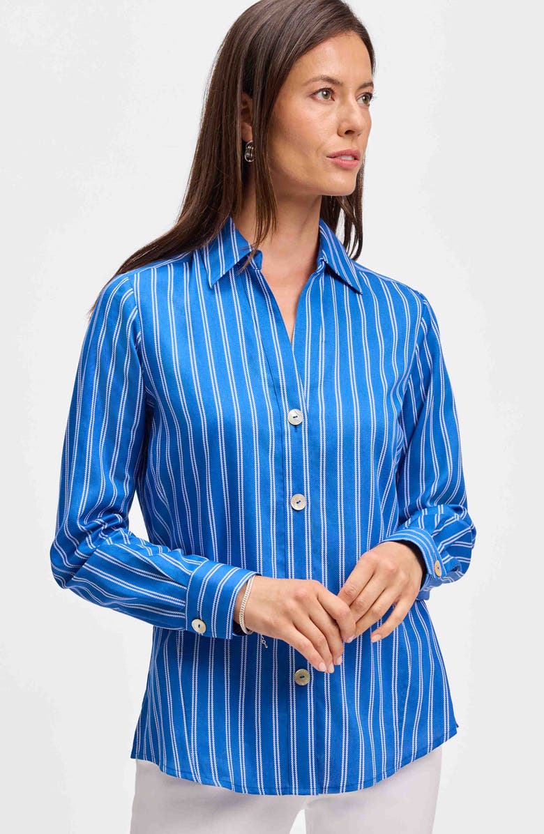 Foxcroft Paityn Stripe Cotton Button-Up Shirt, Alternate, color, Cobalt Blue/ White