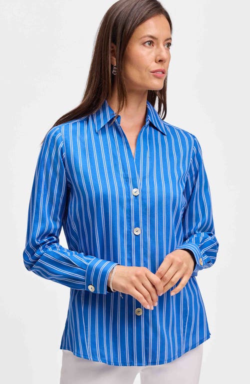 Foxcroft Paityn Stripe Cotton Button-up Shirt In Cobalt Blue/white