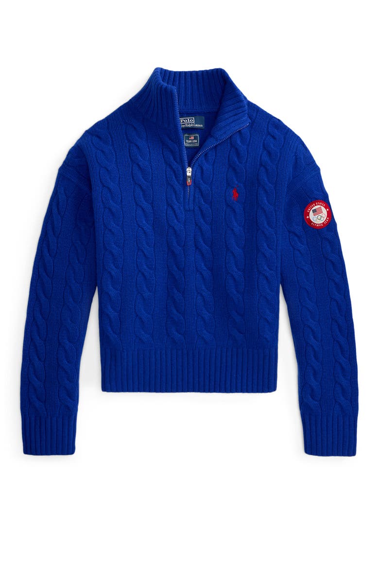 Team USA Cable Stitch Half Zip Pullover, Alternate, color, HERITAGE ROYAL 24