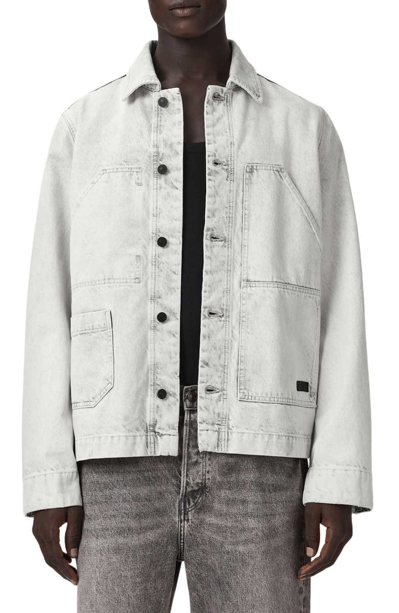 AllSaints Denim Shacket, Main, color, Bleached Grey