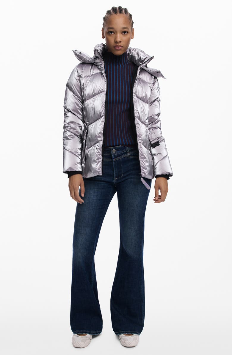 Desigual Quilted Puffer Coat with Removable Hood, Alternate, color, Pink