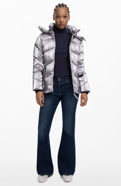 Desigual Quilted Puffer Coat With Removable Hood In Silver