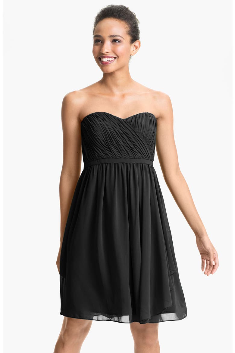 'Lindsey' Pleated Sweetheart Neckline Chiffon Dress, Main, color, BLACK