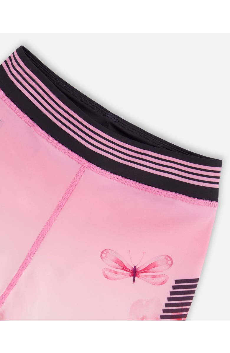 Deux par Deux Girl's Athletic Biker Shorts Gradient Pink Printed Big Flowers, Alternate, color, 