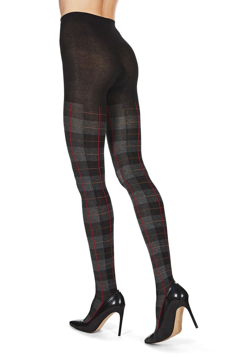 Glasgow Plaid Sweater Tights, Alternate, color, BLACK