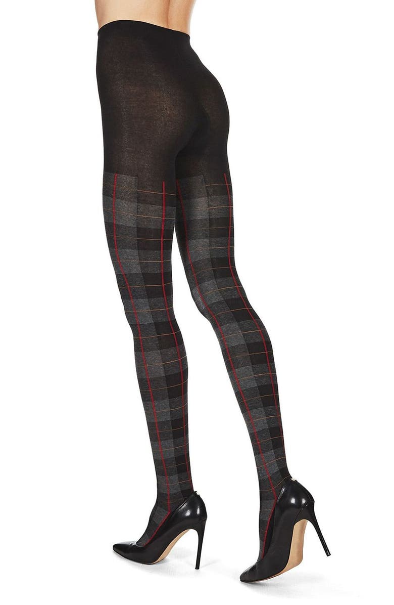 MeMoi Glasgow Plaid Sweater Tights, Alternate, color, Black