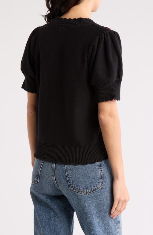 Design History Crochet Square Short Sleeve Cardigan In Black Combo
