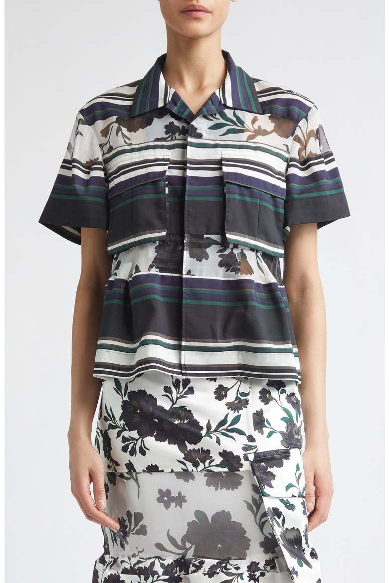 Pattern Mix Short Sleeve Button-Up Shirt, Main, color, WHITE MULTI