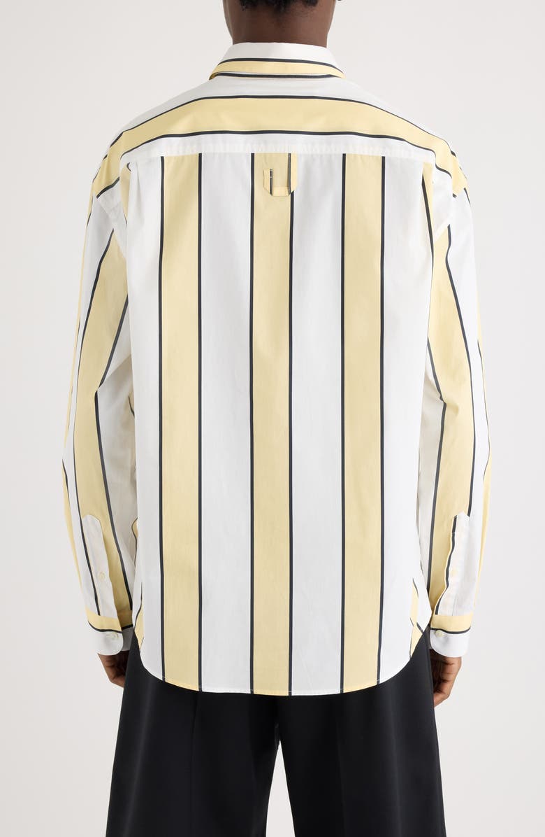 Jacquemus La Chemise Simon Stripe Button-Up Shirt, Alternate, color, Print Stripes White / Yellow