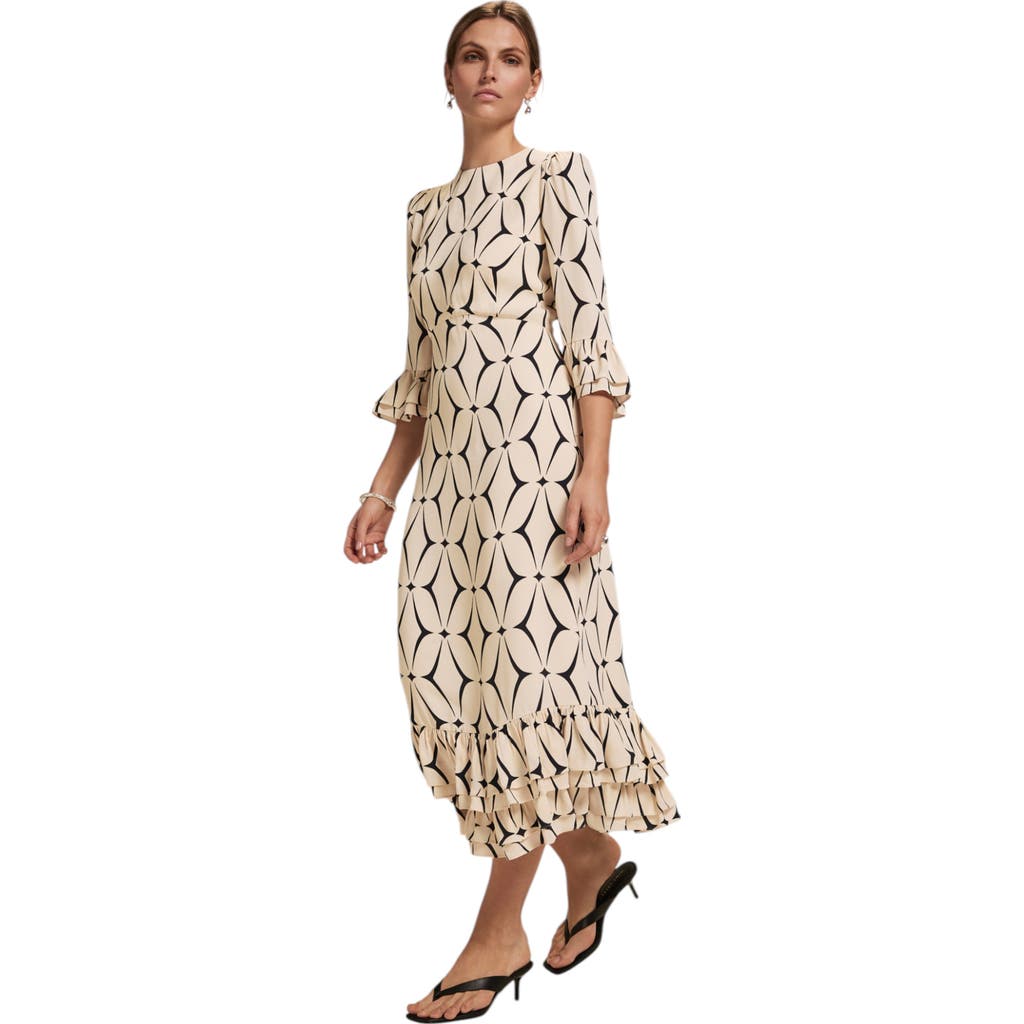 Mint Velvet Geo Print Ruffle Midi Dress