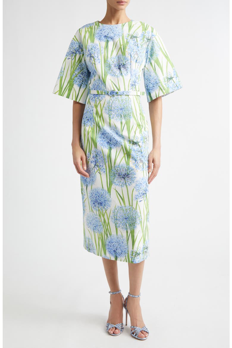 Allium Cotton Stretch Poplin Belted Midi Dress, Main, color, BLUE/ WHITE