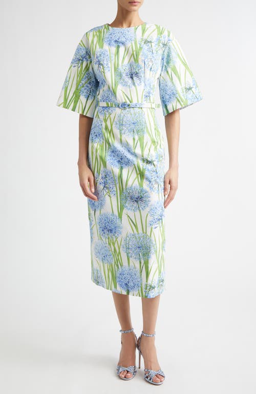 Oscar de la Renta Allium Cotton Stretch Poplin Belted Midi Dress in Blue/white at Nordstrom, Size 8
