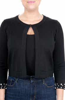 Nina Leonard Imitation Pearl Cuff Bolero Cardigan