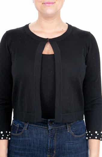Nina Leonard Imitation Pearl Cuff Bolero Cardigan