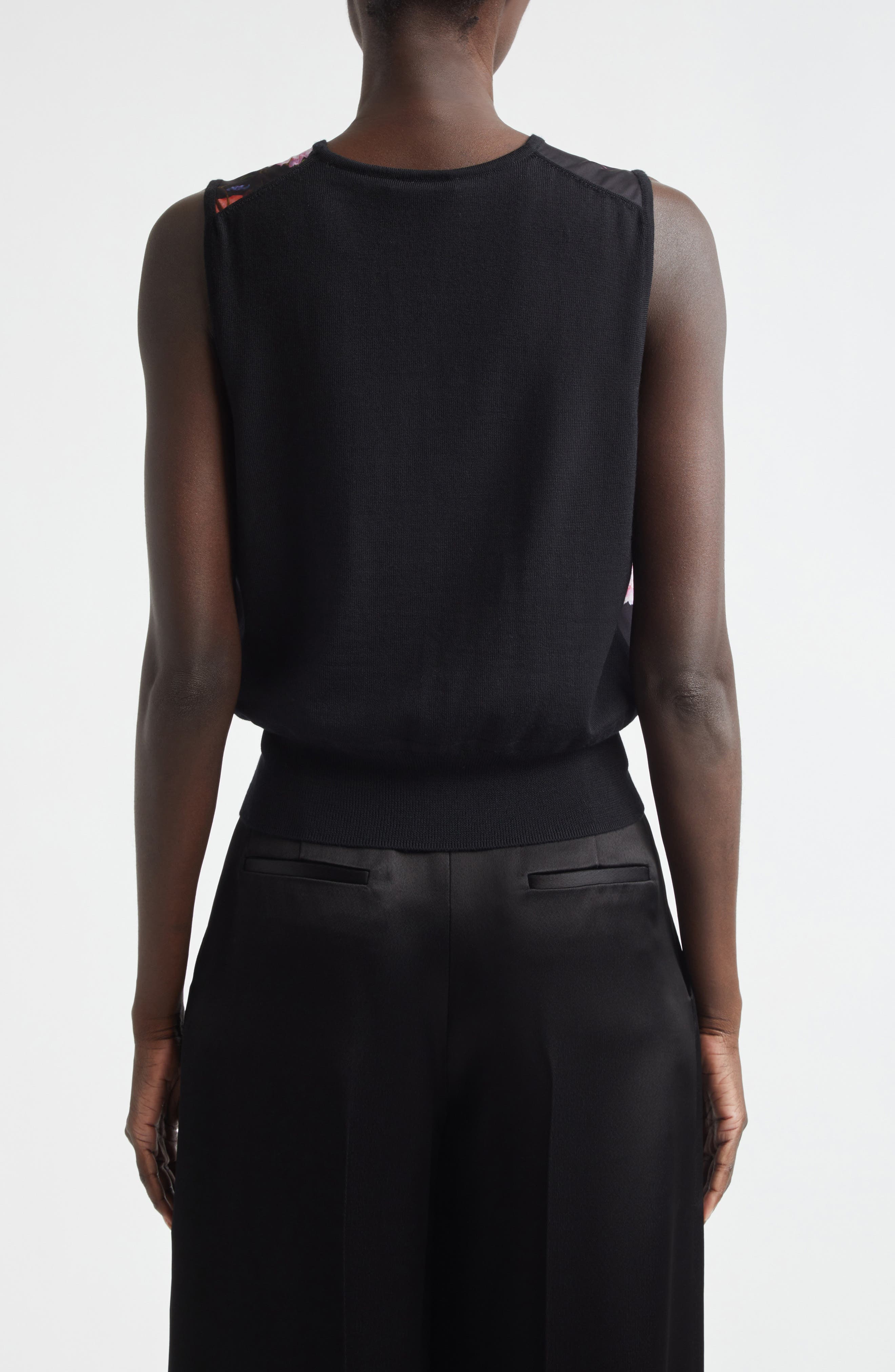 Floral Sleeveless Satin & Merino Wool Sweater - image 2