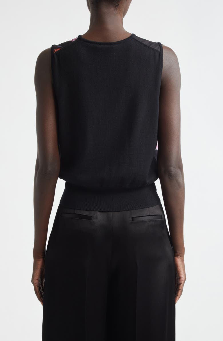 Erdem Floral Sleeveless Satin & Merino Wool Sweater, Alternate, color, Dutch Flower Painting Black