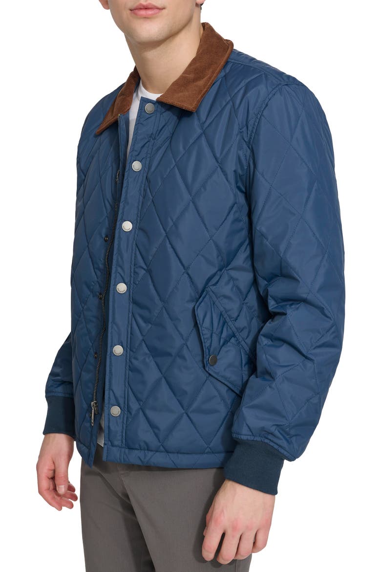 Quilted Water Resistant Corduroy Collar Bomber, Alternate, color, NAVY