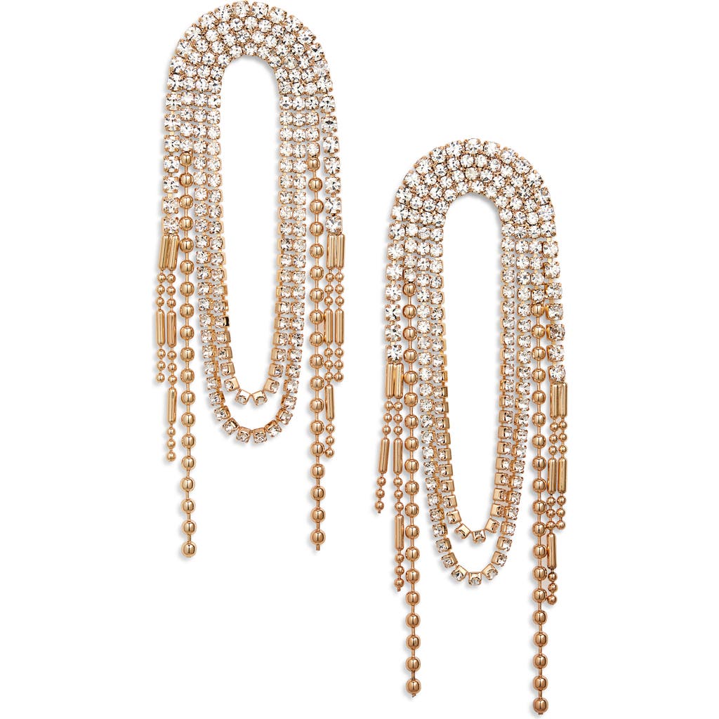 Open Edit Mixed Chain Waterfall Drop Earrings In Clear- Gold