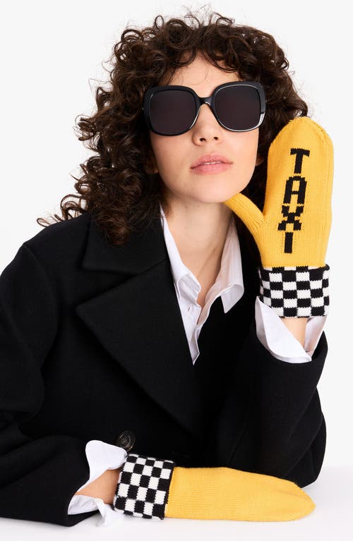 Kate Spade New York Taxi Checkerboard Graphic Mittens In Gold