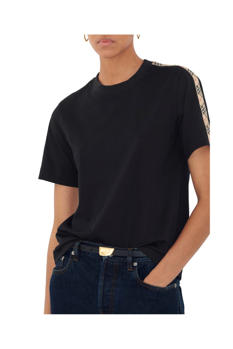 Check Trim Cotton T-shirt, Alternate, color, Black
