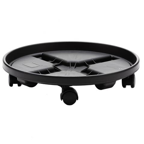 16" Round Planter Caddy With Wheels, Black