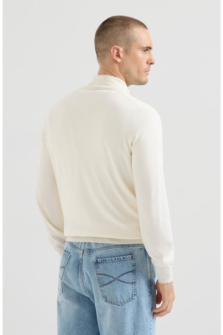 Sea Island cotton and cashmere lightweight sweater with half zip, Alternate, color, Panama