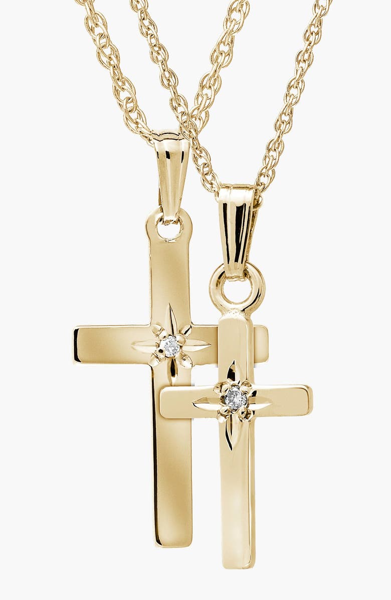 Mignonette 14k Gold & Diamond Cross Mother & Daughter Necklace Set, Main, color, 