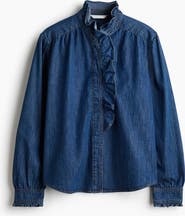 H&M Ruffle-Trimmed Denim Blouse