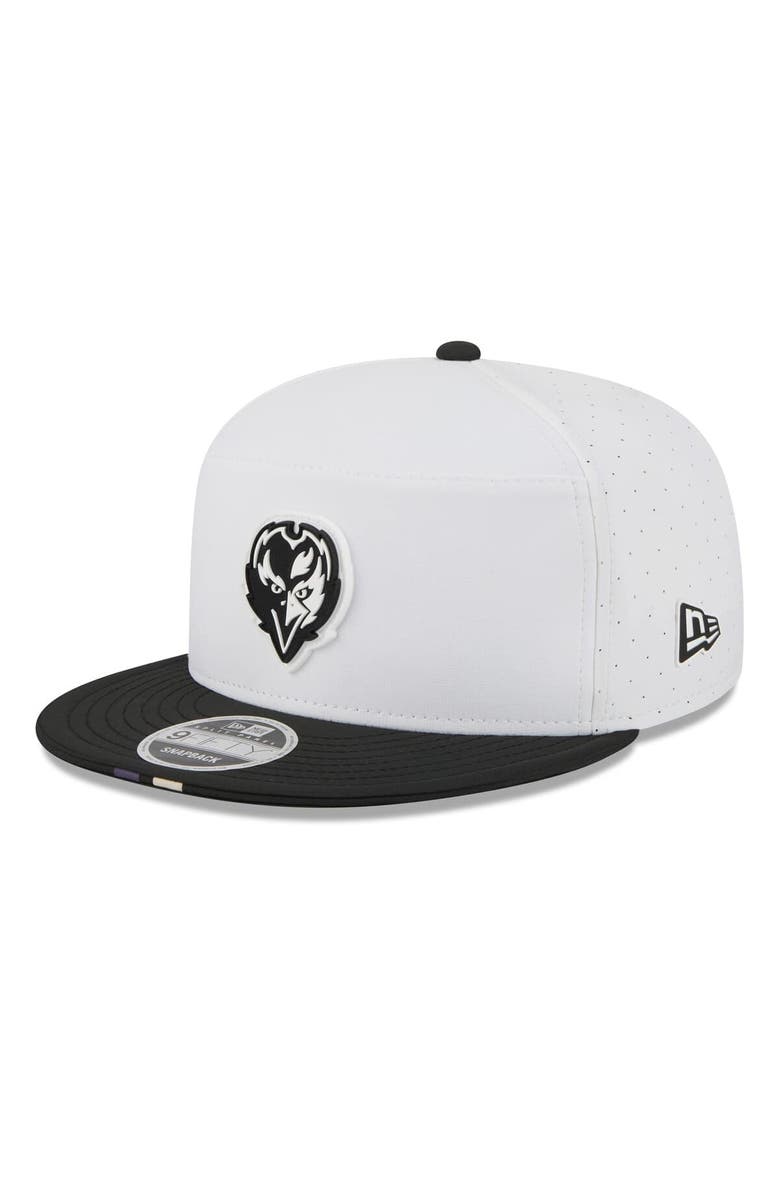 New Era Men's New Era White/Black Baltimore Ravens 2025 NFL Training Camp Split Panel 9FIFTY Snapback Hat, Main, color, White