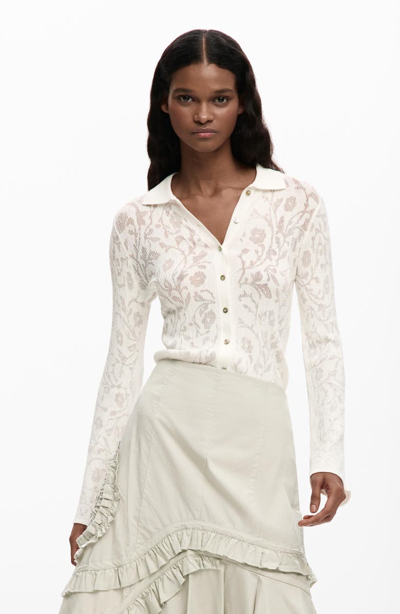 Desigual Ruffle Asymmetric Midi Skirt, Alternate, color, Off White