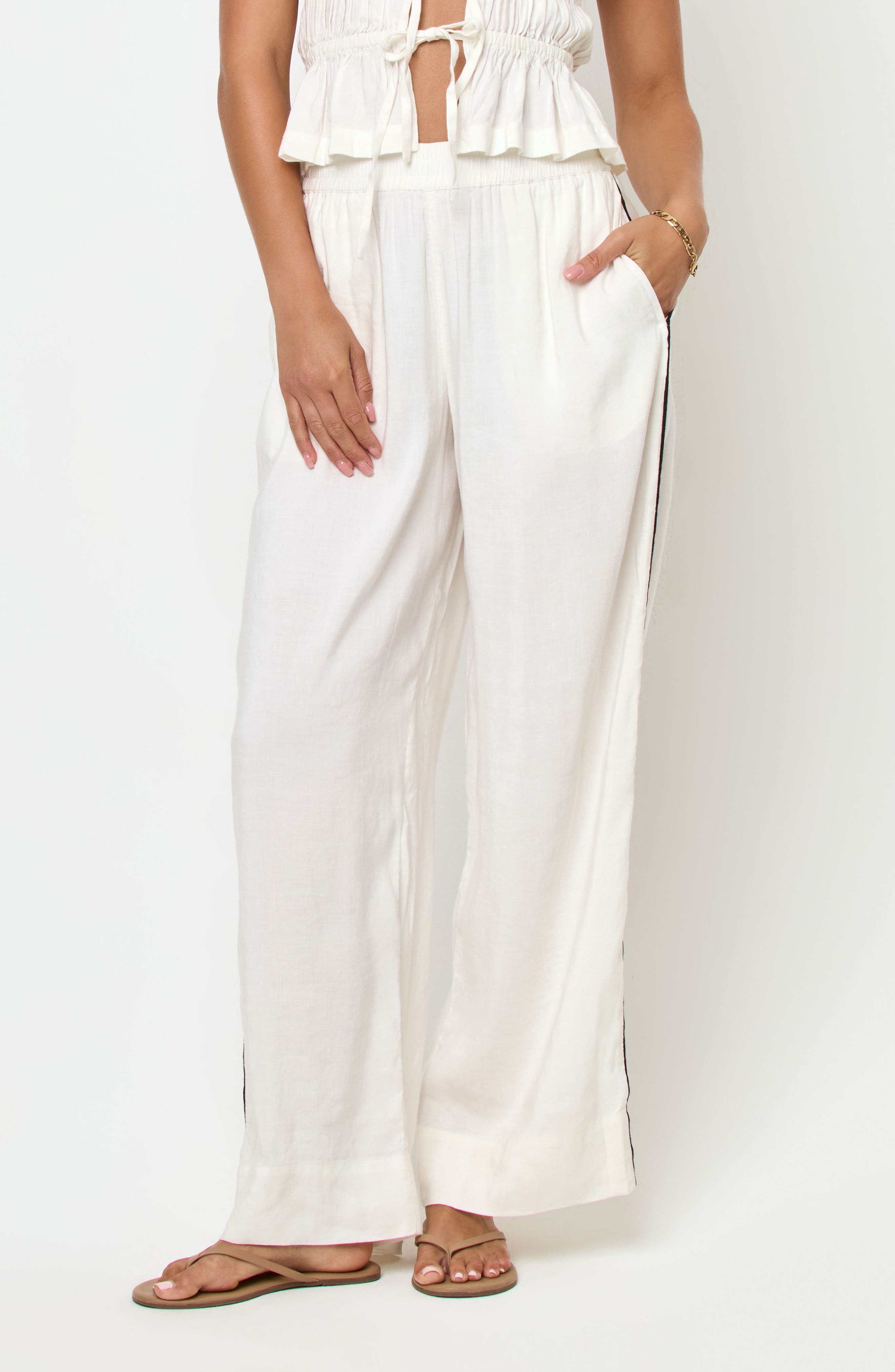Sur Wide Leg Linen Blend Cover-Up Pants