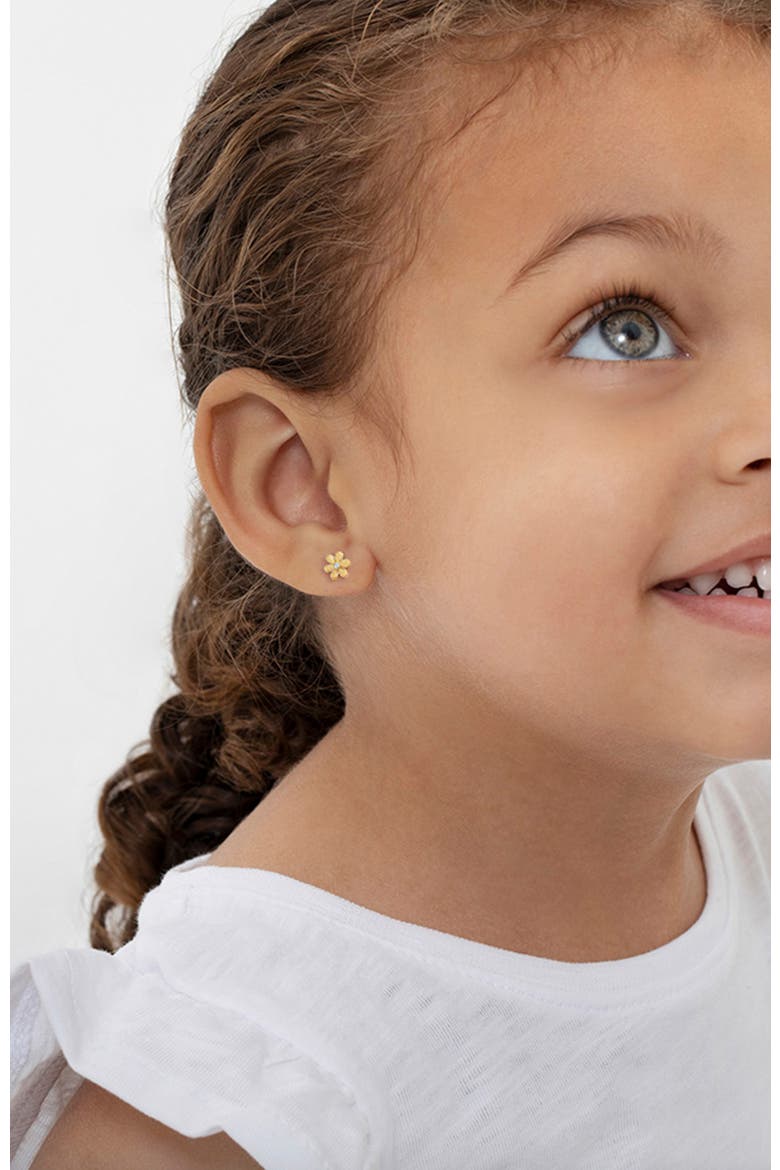 14k Tiny Cubic Zirconia Flower Earrings, Alternate, color, Gold