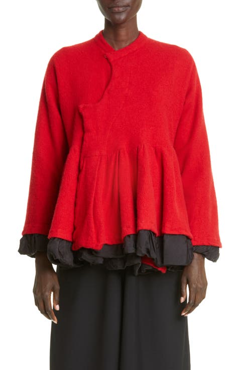 Wool & Nylon Serge Peplum Jacket