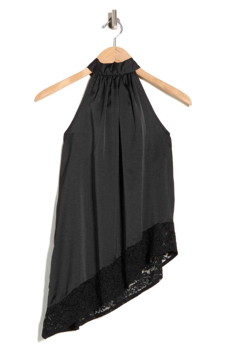 Renee C Satin Lace Asymmetrical Halter Top, Alternate, color, Black
