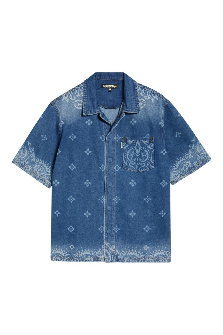Laser Print Denim Shirt, Alternate, color, MID BLUE