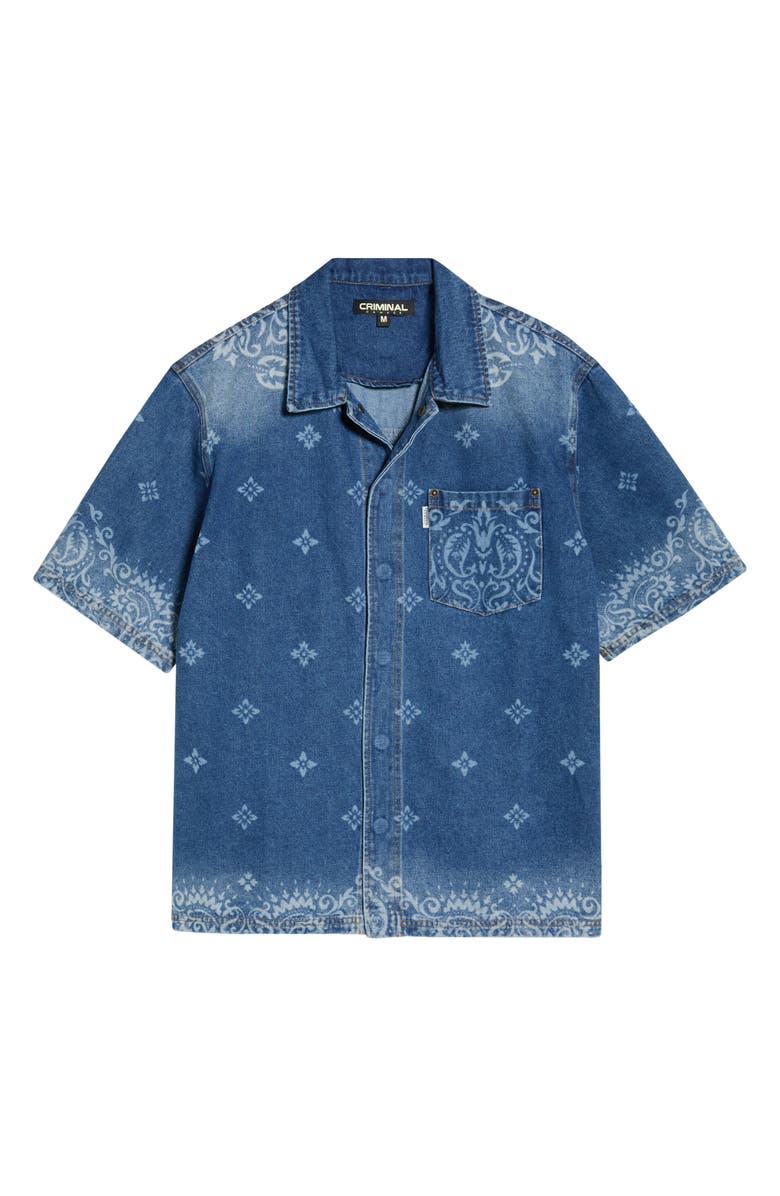 CRIMINAL DAMAGE Laser Print Denim Shirt, Main, color, Mid Blue