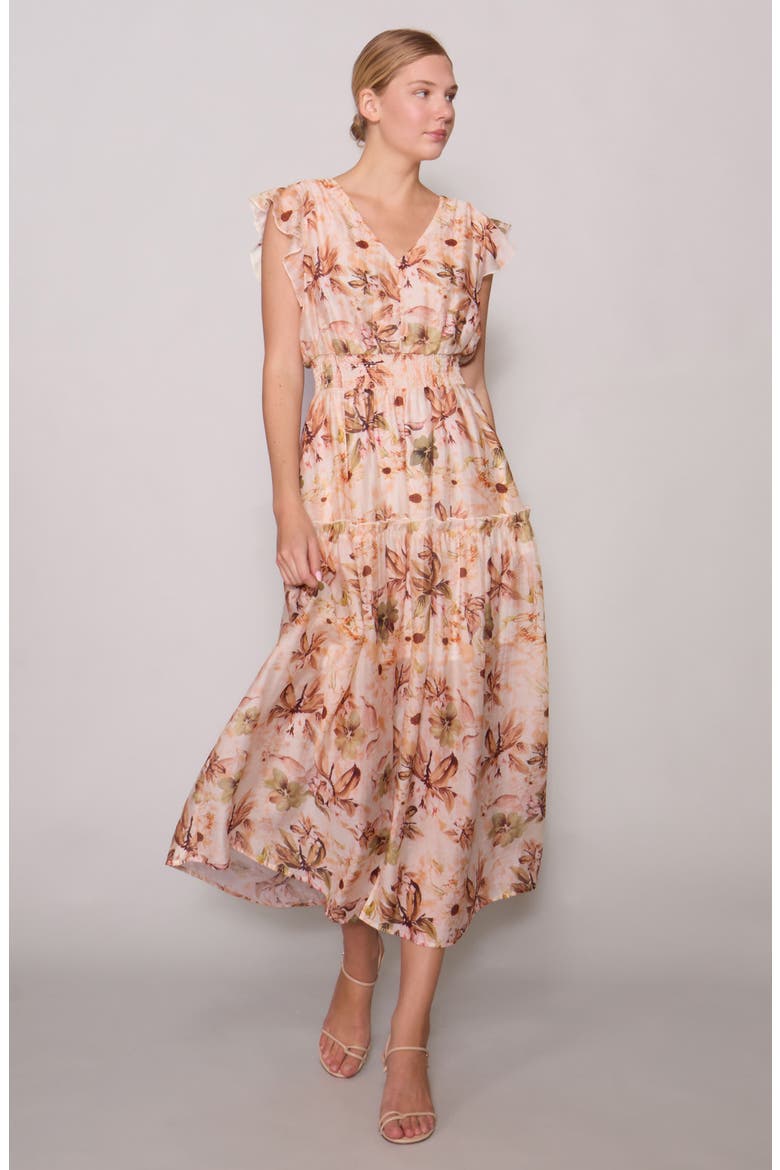 Flutter Sleeve Maxi Dress, Alternate, color, BONE MULTI