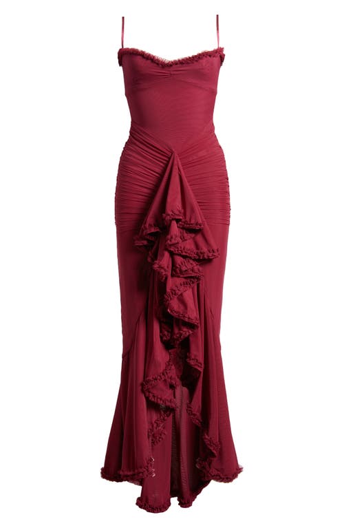 HOUSE OF CB HOUSE OF CB GABBI RUFFLE MESH HIGH-LOW COCKTAIL DRESS