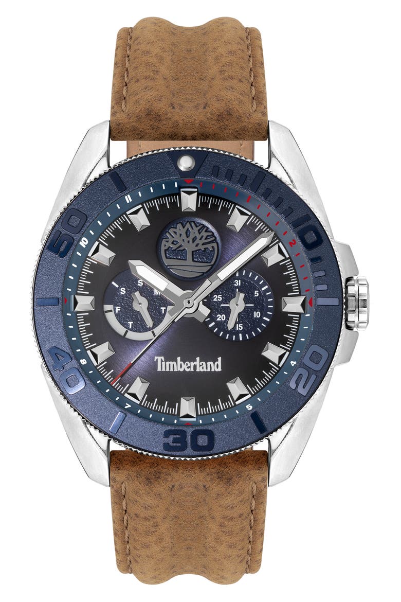 Fairhill Multifunction Leather Strap Watch, 44mm, Main, color, WHEAT