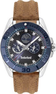 Timberland Fairhill Multifunction Leather Strap Watch, 44mm