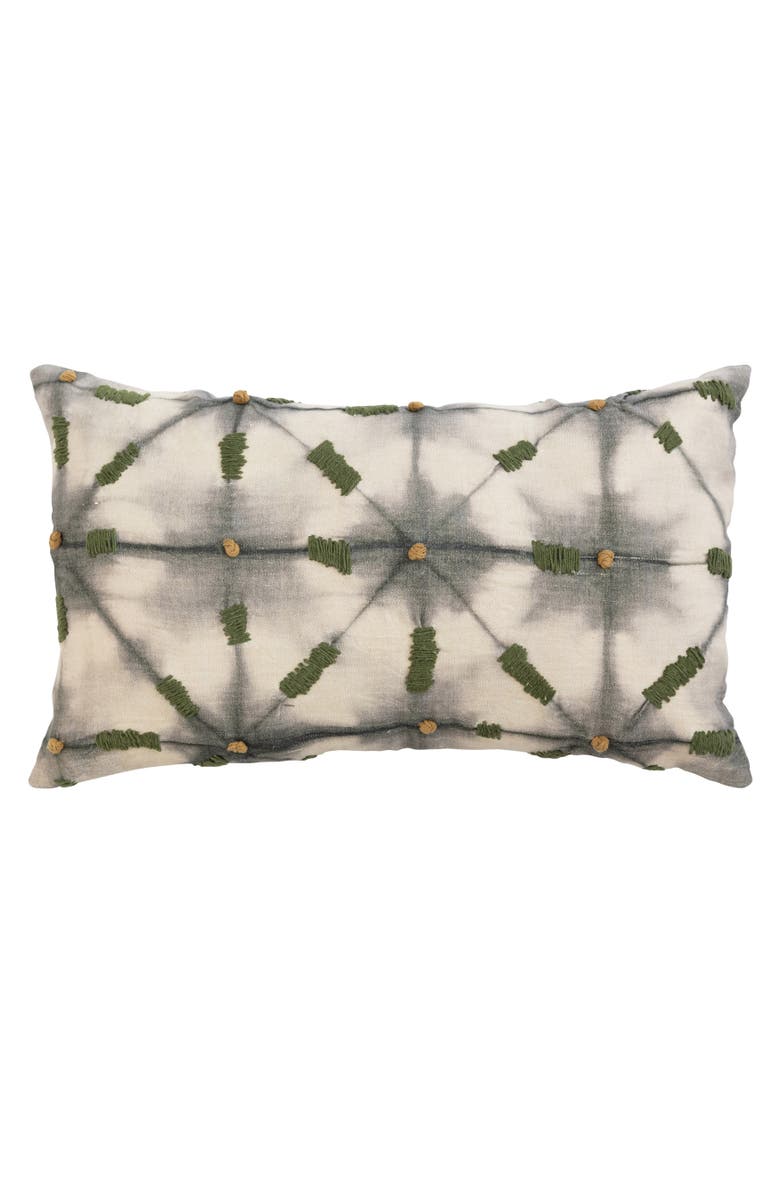 Storied Home Linen Printed Lumbar Pillow with Hand-Embroidery and Chambray Back, Main, color,