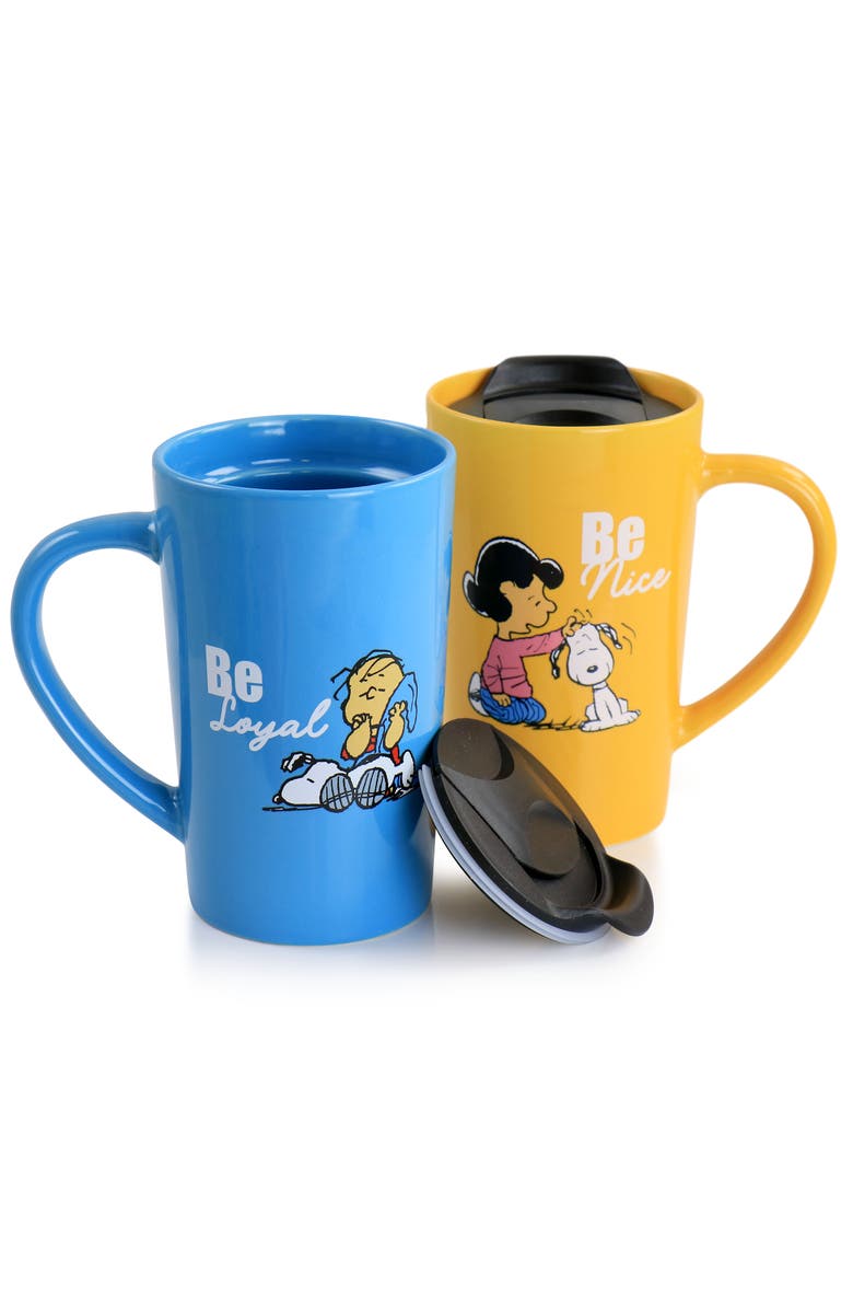 PEANUTS Gentle Reminders Stoneware 4 Piece 18oz Travel Cups, Alternate, color, 