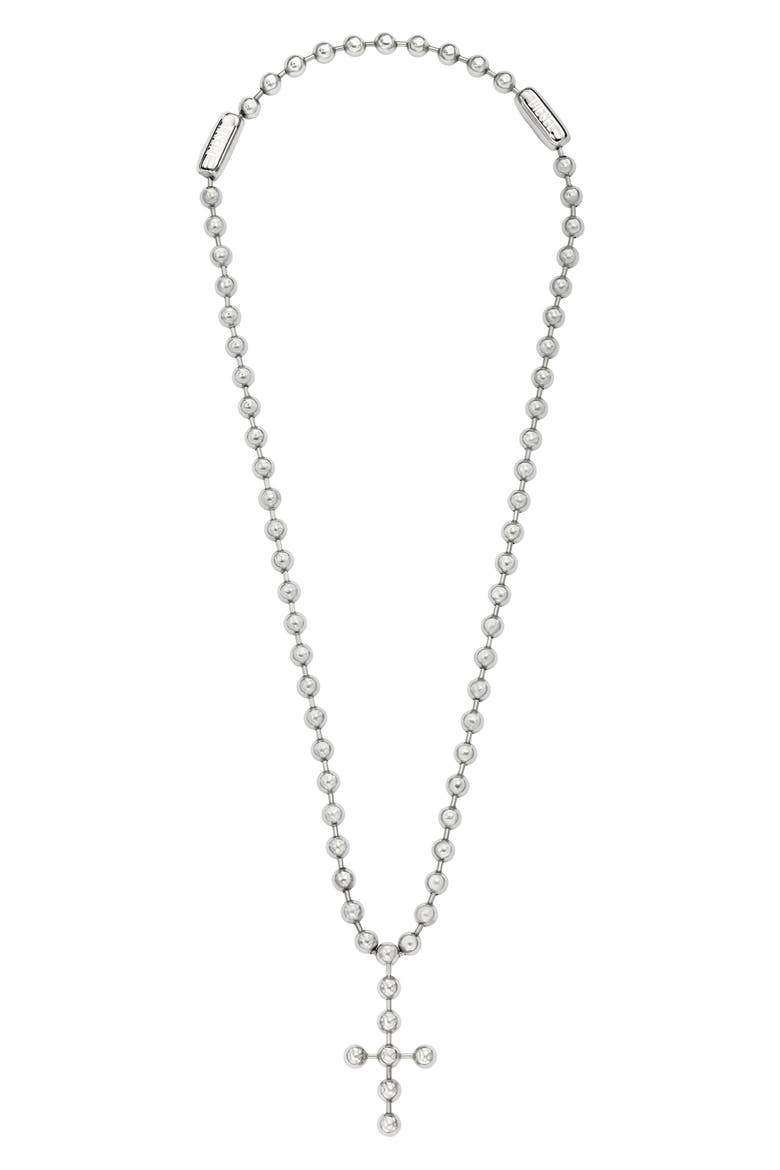 Ball Chain Single Cross Pendant Necklace, Alternate, color, SILVER