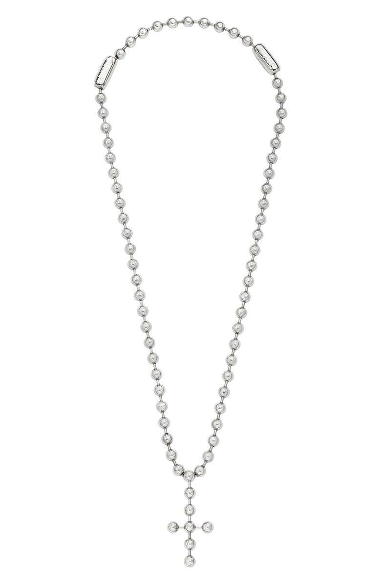 DIESEL<sup>®</sup> Ball Chain Single Cross Pendant Necklace, Alternate, color, Silver